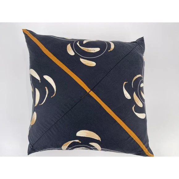 - Hermes Scarf Pillow 90cm Au Gre Du Vent Black Yellow Gold